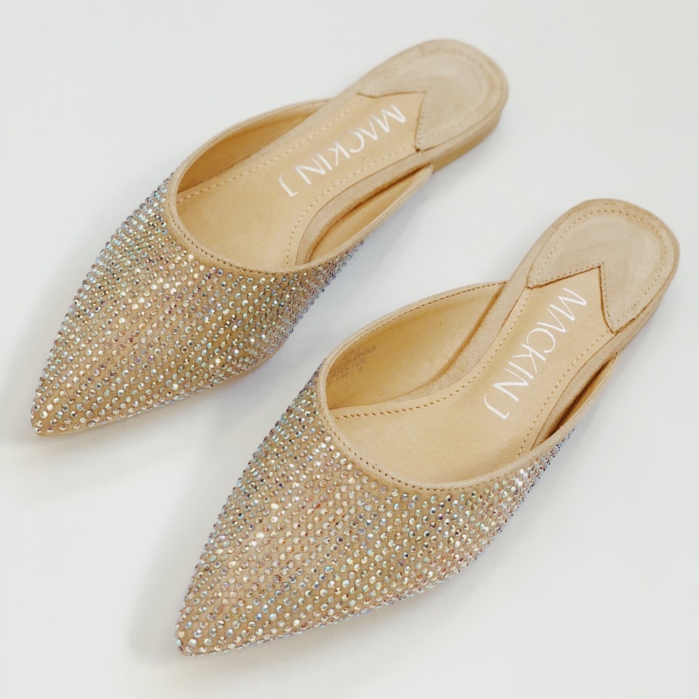 🆕Devon Nude & Rhinestone Pointy Toe Mules Slides - Picture 6 of 8
